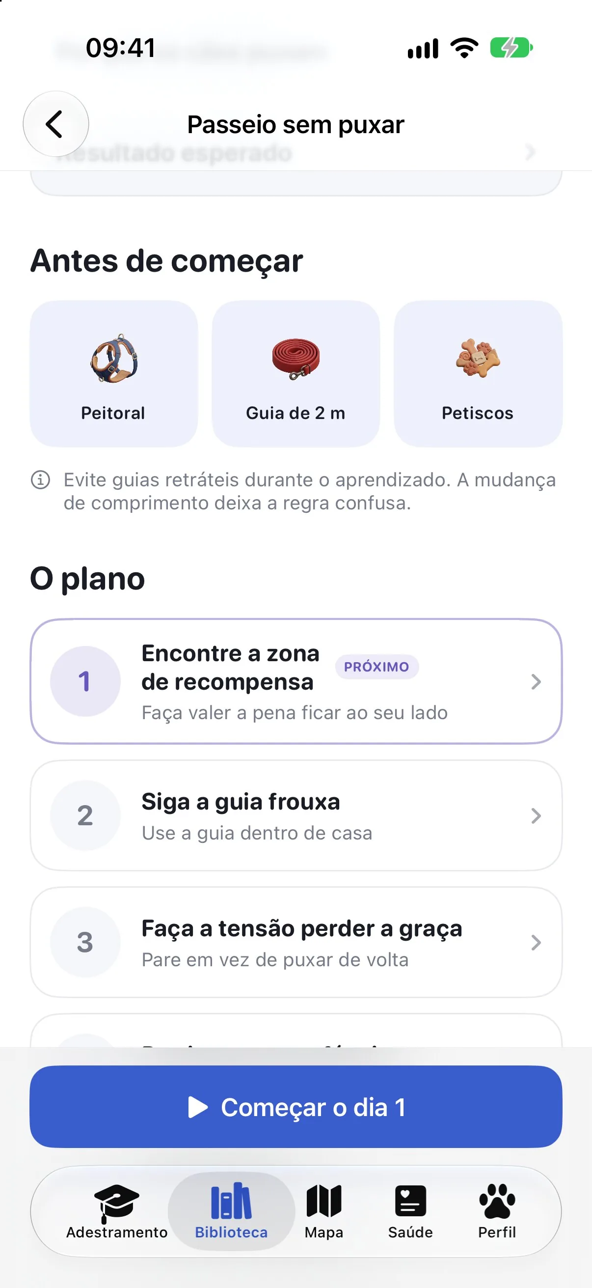 O plano do Ruffy para passear sem puxar, com o material necessário e os primeiros dias