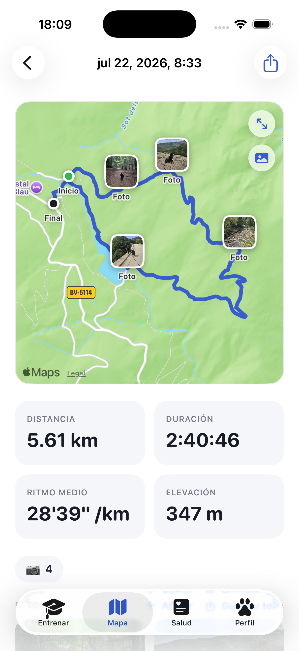 Un paseo registrado en el mapa en Ruffy